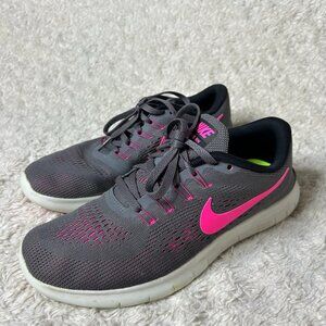 Nike Free RN Running Walking Women's Dark Grey‎ and Pink Shoes Size 7.5